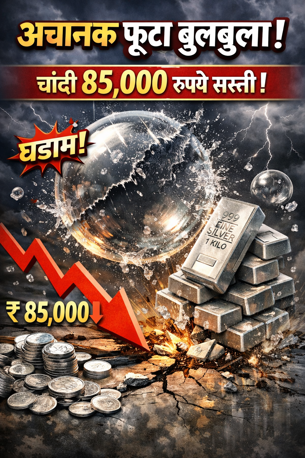 अचानक फूटा बुलबुला! चांदी 85,000 रुपये सस्ती