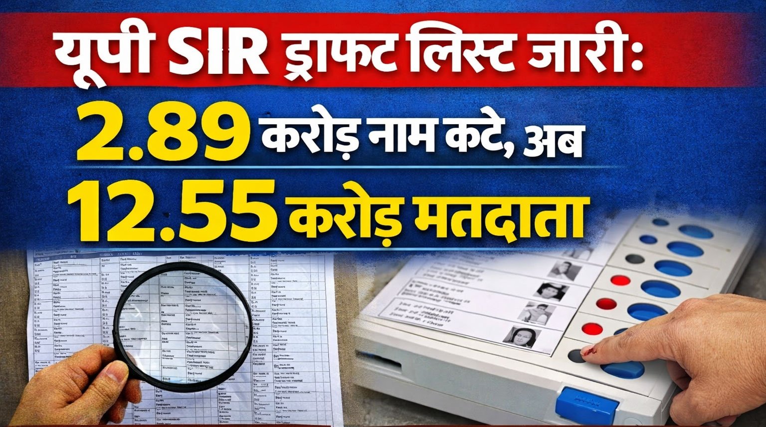यूपी SIR ड्राफ्ट लिस्ट जारी: 2.89 करोड़ नाम कटे, अब 12.55 करोड़ मतदाता