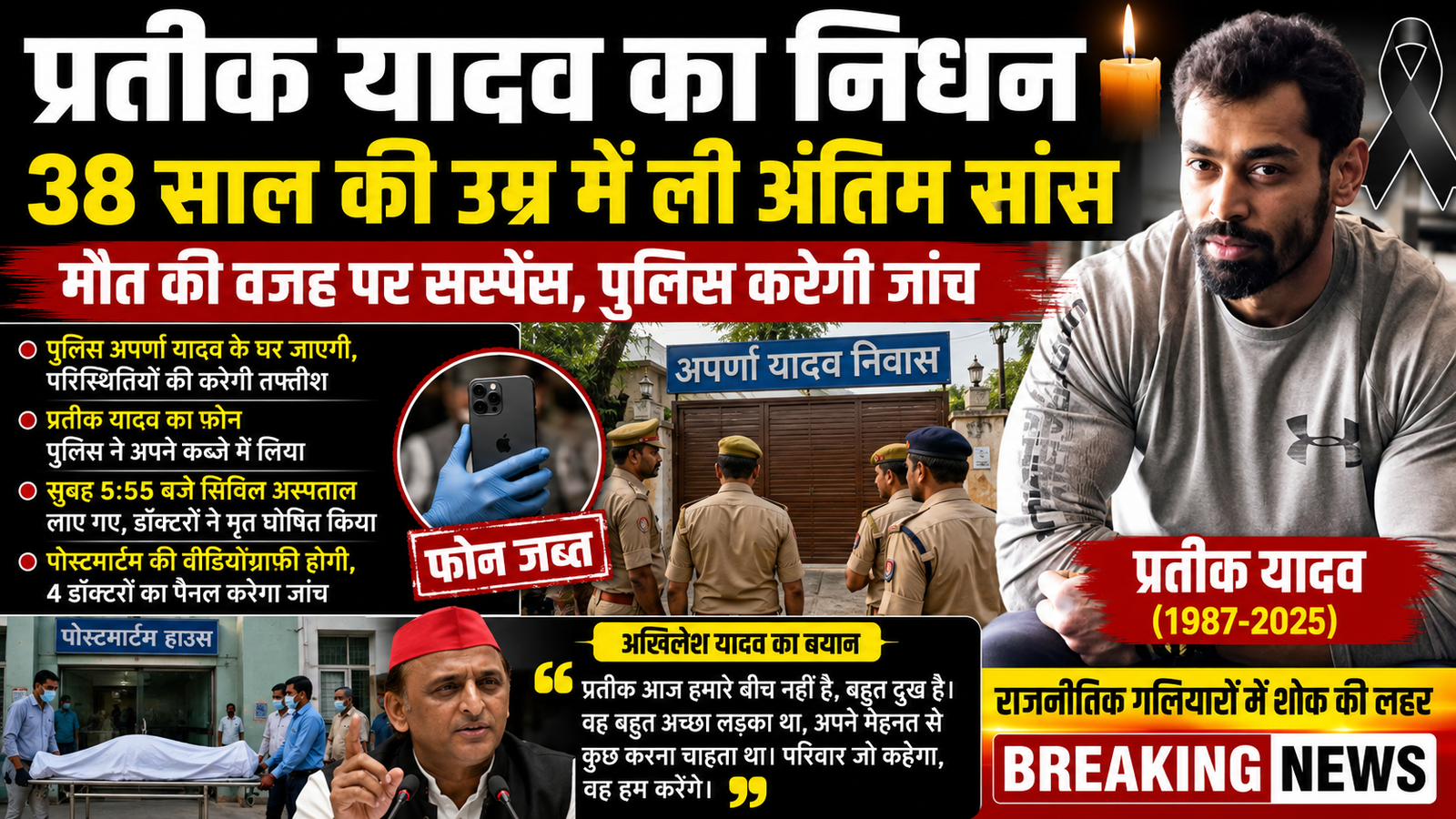 लखनऊ-सपा प्रमुख अखिलेश यादव के भाई प्रतीक यादव का निधन, 38 साल की उम्र में ली अंतिम सांस।