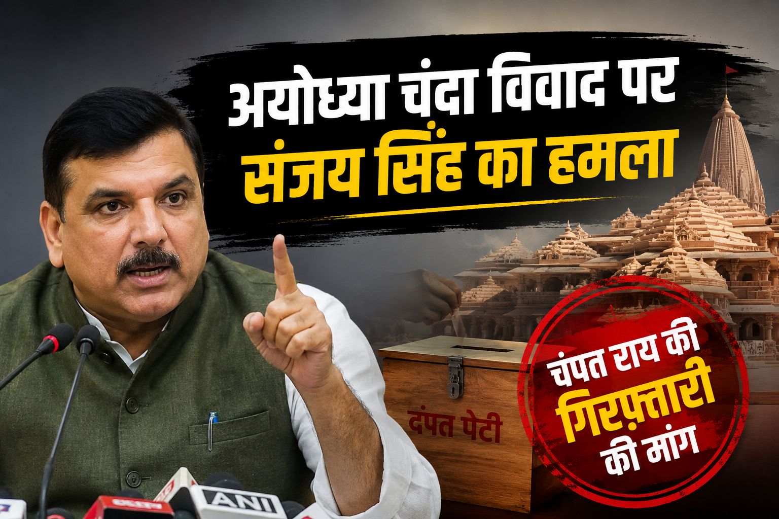 अयोध्या चंदा विवाद पर संजय सिंह का हमला, चंपत राय की गिरफ्तारी और ट्रस्ट भंग करने की मांग