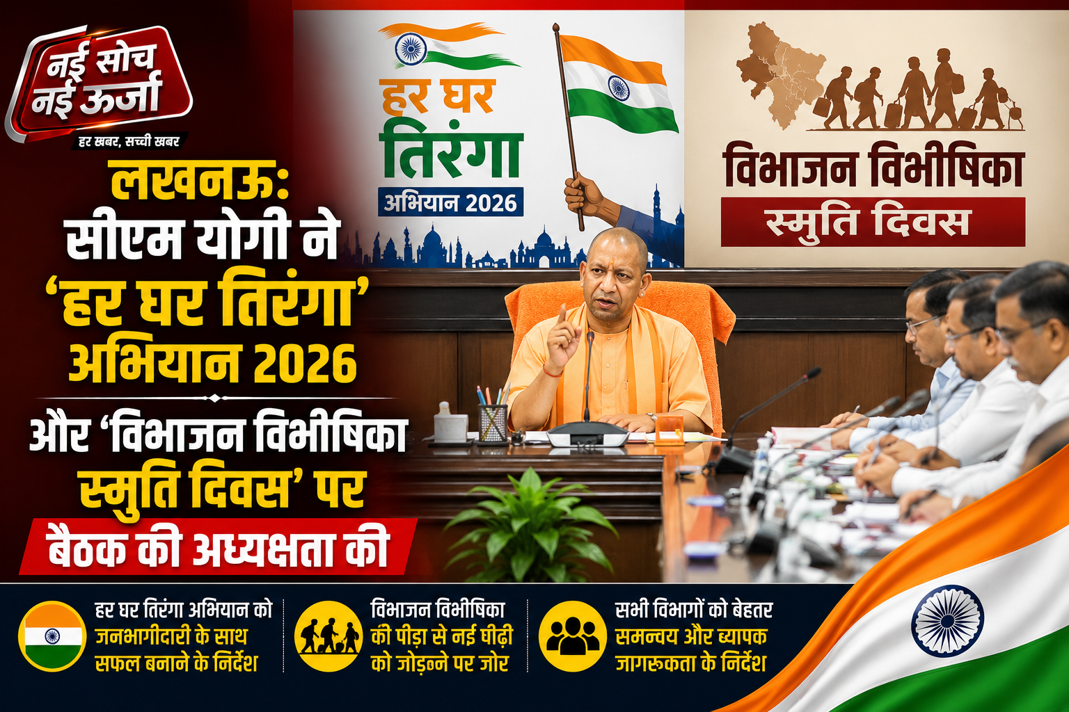 सीएम योगी ने ‘हर घर तिरंगा’ अभियान 2026 और ‘विभाजन विभीषिका स्मृति दिवस’ की तैयारियों की समीक्षा की
