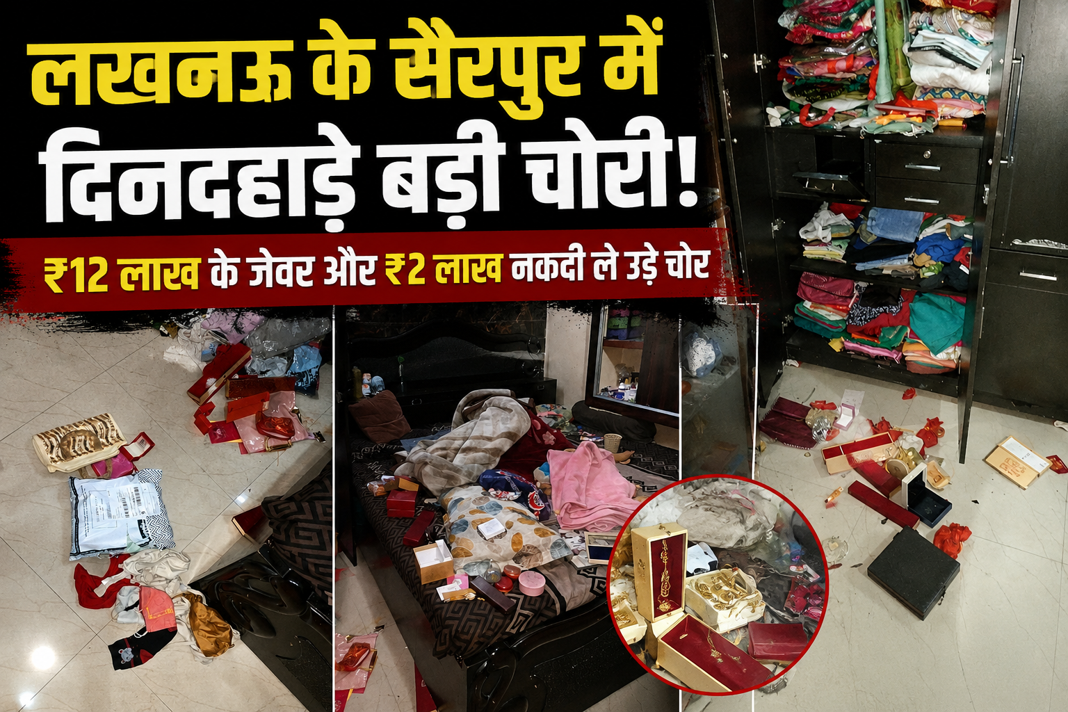 लखनऊ के सैरपुर में दिनदहाड़े बड़ी चोरी, ₹12 लाख के जेवर और ₹2 लाख नकदी ले उड़े चोर