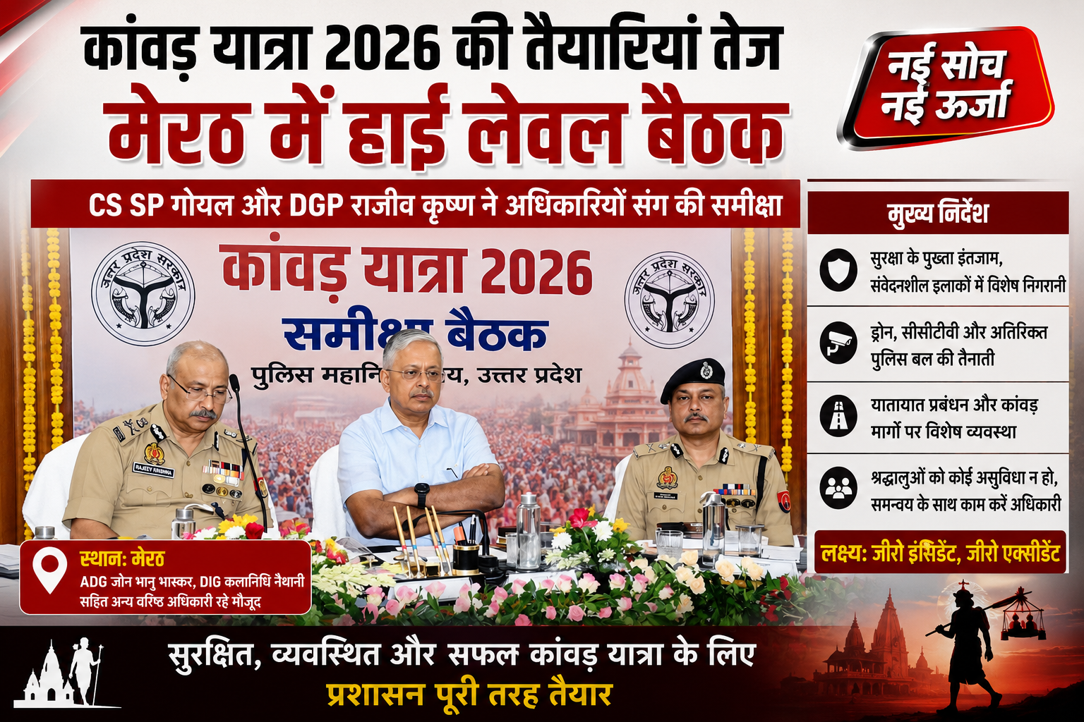 कांवड़ यात्रा 2026: मेरठ में हाई लेवल समीक्षा बैठक, मुख्य सचिव एसपी गोयल और डीजीपी राजीव कृष्ण ने दिए सख्त निर्देश