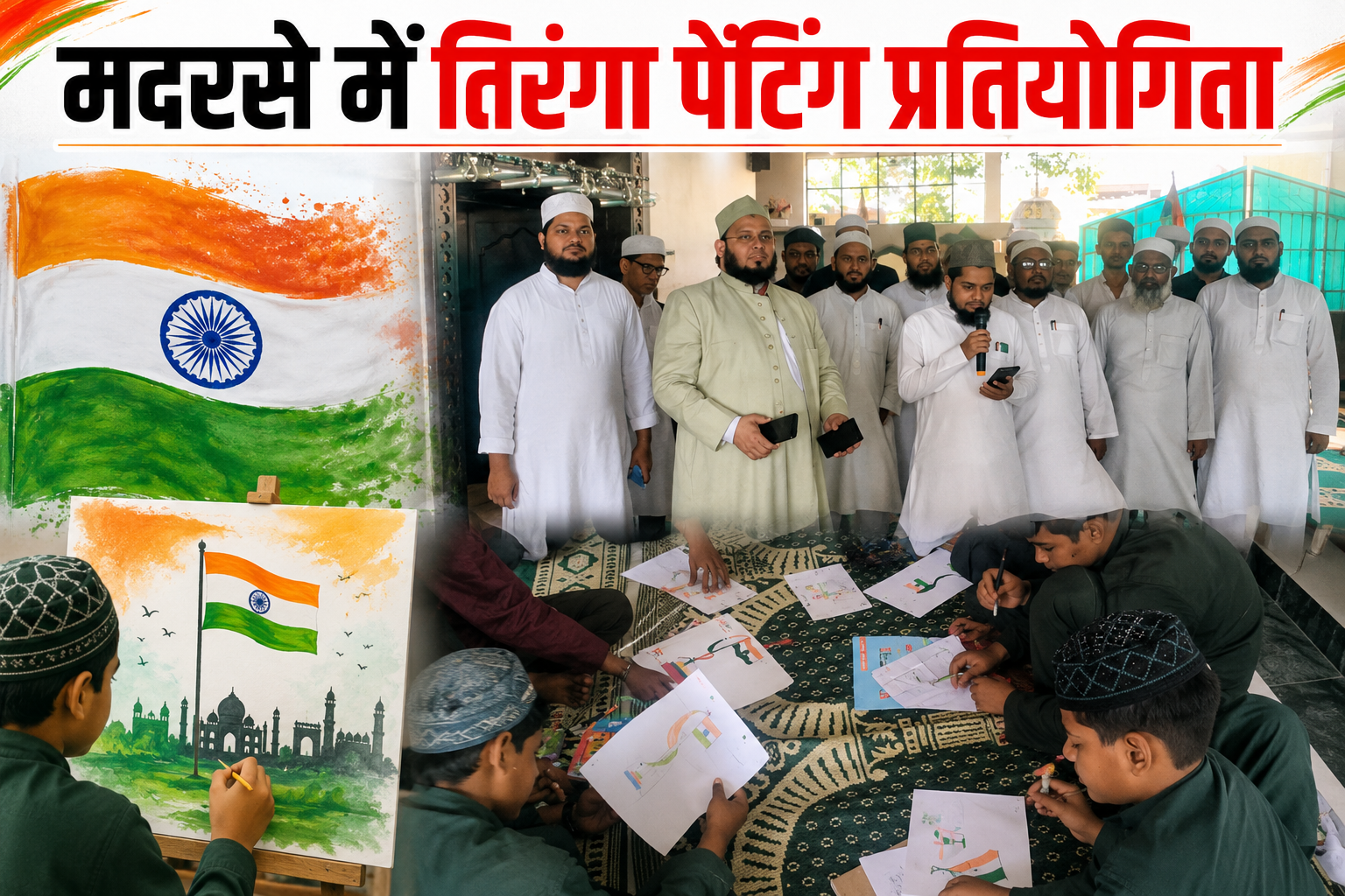 लखनऊ के मदरसे में तिरंगा पेंटिंग प्रतियोगिता, छात्रों ने दिखाया देशभक्ति का जज्बा
