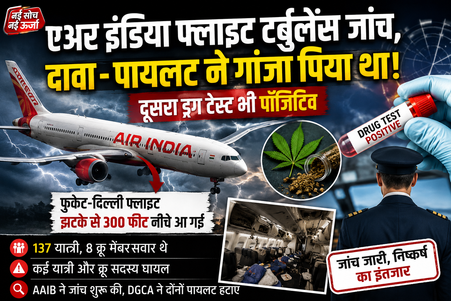 एअर इंडिया की फ्लाइट में 300 फीट की अचानक गिरावट से हड़कंप, दावा-पायलट ने गांजा पिया था